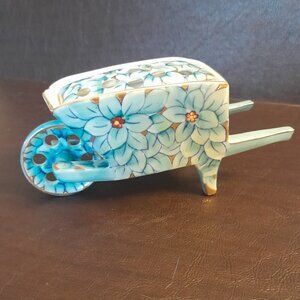 Antique Shofu Porcelain Wheelbarrow/Flower Frog